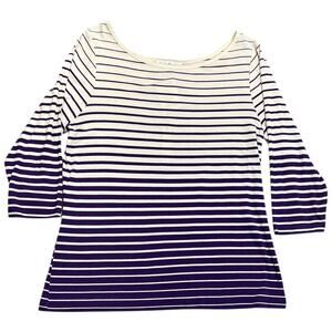 NWT Susan Bristol Purple White Striped Top XL 3/4 Sleeve Rayon Stretch Shirt